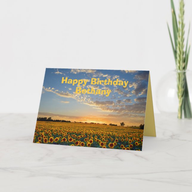 Bethany Happy Birthday Sonnenblumen bei Sonnenunte Karte (Vorderseite)