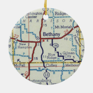 Bethany MO Vintag Map Keramik Ornament