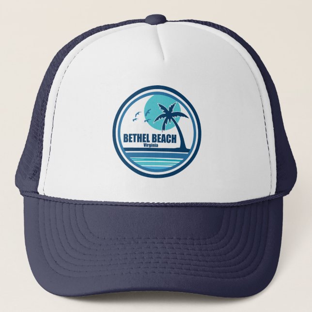 Bethel Beach Virginia Palm Tree Birds Truckerkappe (Vorderseite)