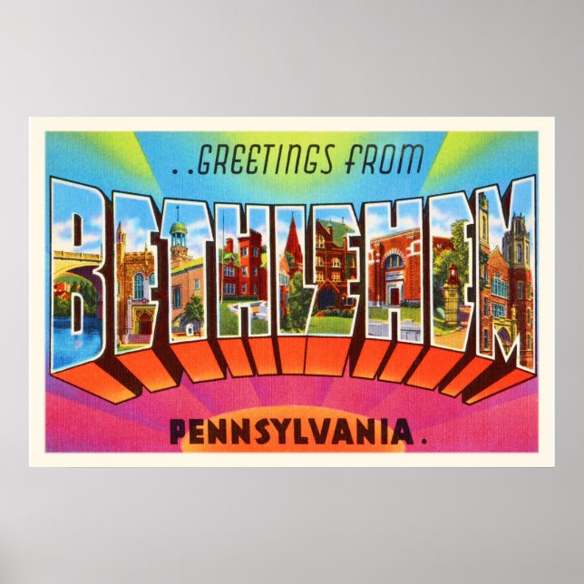 Bethlehem Pennsylvania PA Vintage Travel Souvenir Poster (Vorne)