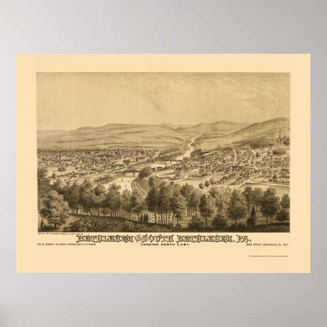 Bethlehem & South Bethlehem, PA Panorama Karte 187 Poster (Vorne)
