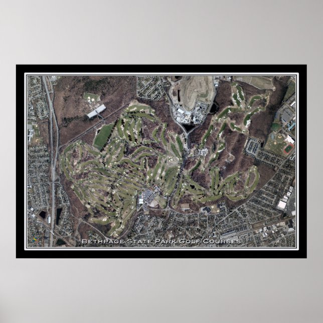 Bethpage Staat Park Golfplatz NY Satellite Karte Poster (Vorne)