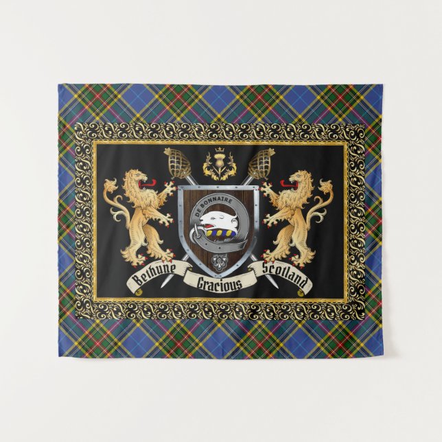 Bethune Clan Abzeichen & Motto mit Löwen Wandteppich (Vorderseite (Horizontal))