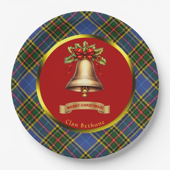 Bethune Tartan Personalisierte Weihnachten Pappteller (Vorderseite)