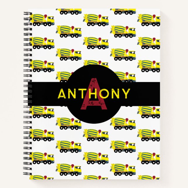 Betonfertigteilwagen Kids Monogramm Notizbuch (Vorderseite)