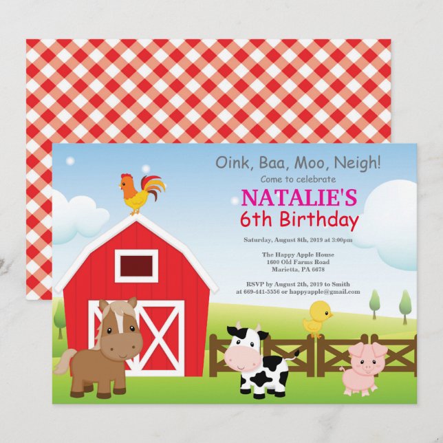 Betrieb Birthday Einladung Land Barnyard Party (Vorne/Hinten)