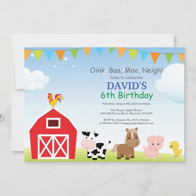 Betrieb Birthday Einladung Land Barnyard Party (Vorderseite)
