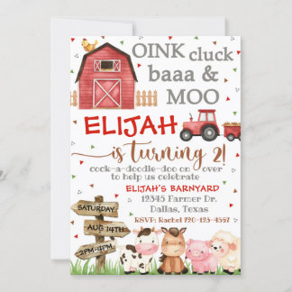 Betrieb zum Geburtstag Einladung, Oink Cluck Baa M Einladung