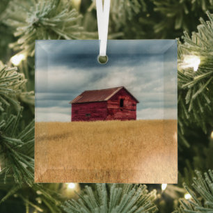 Betriebe Alte rote Scheune Ornament Aus Glas