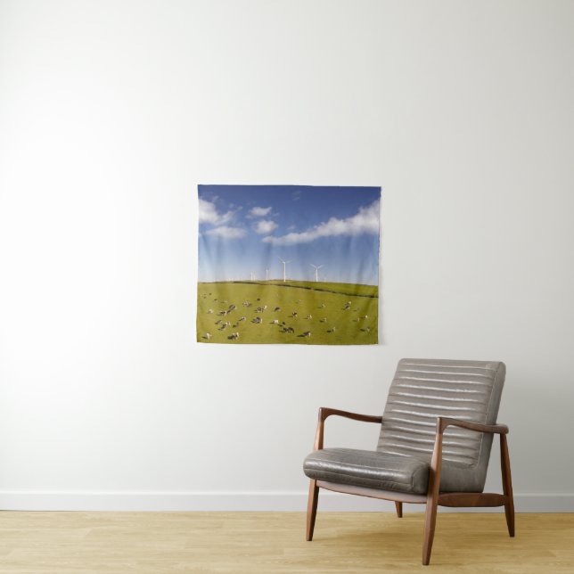 Betriebe | Kühe in der Nähe der Windmühle Wandteppich (Beispiel (Horizontal))
