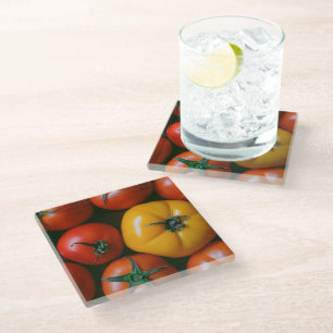 Betriebe Rote und gelbe Tomaten/Paradeiser Glasuntersetzer