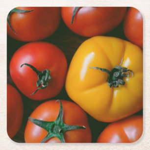 Betriebe Rote und gelbe Tomaten/Paradeiser Rechteckiger Pappuntersetzer