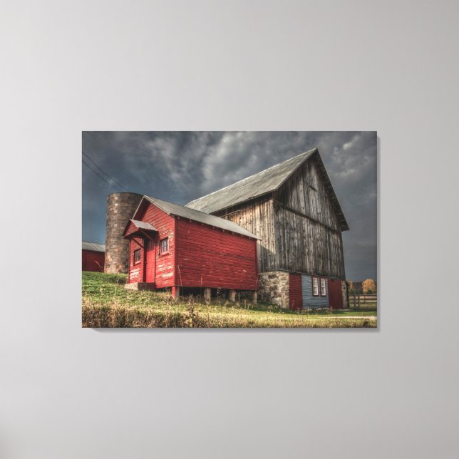 Betriebe | Roter Holzstall in Michigan Leinwanddruck (Vorderseite)