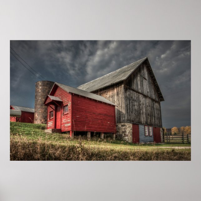 Betriebe | Roter Holzstall in Michigan Poster (Vorne)