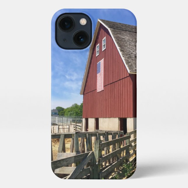 Betriebe | Roter Stall mit amerikanischer Flagge iPhone Hülle (Rückseite)