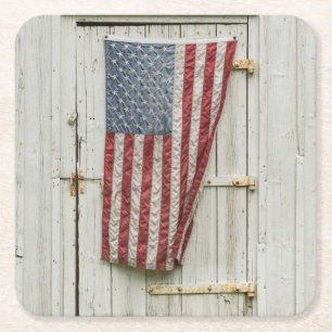 Betriebe Weiße Barenttür mit amerikanischer Flag Rechteckiger Pappuntersetzer