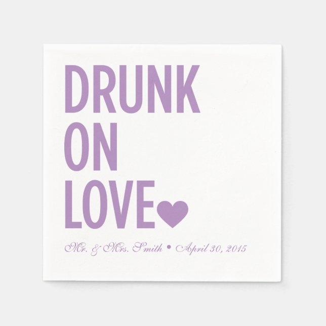 Betrunken auf der Liebe Hochzeit Napkins Lavender Serviette (Vorderseite)