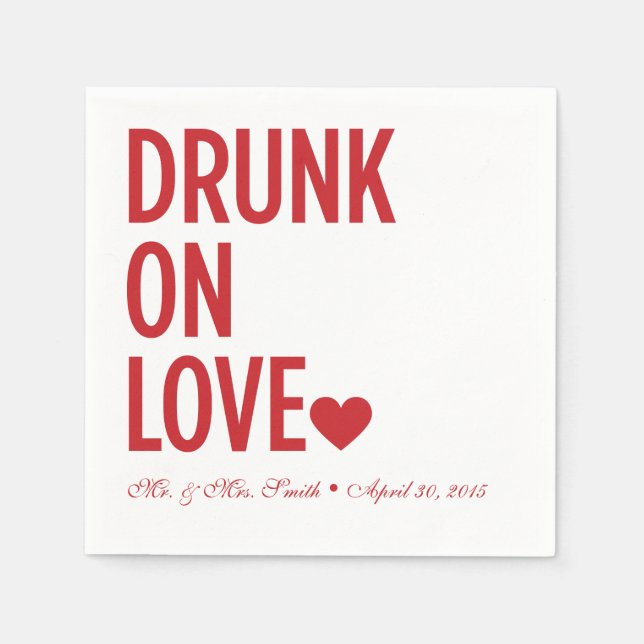 Betrunken auf Liebe Hochzeit Napkins Red Serviette (Vorderseite)