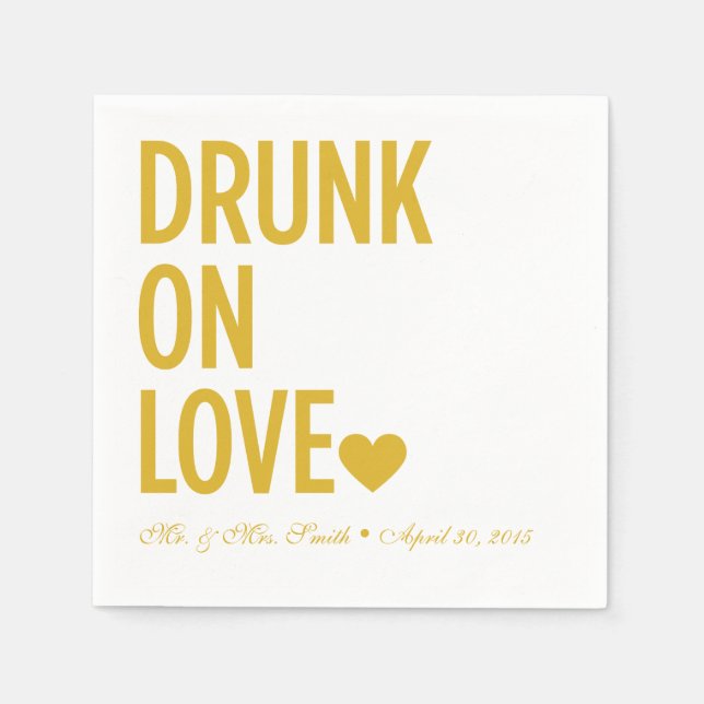 Betrunken auf Liebe Hochzeit Napkins Senf Serviette (Vorderseite)