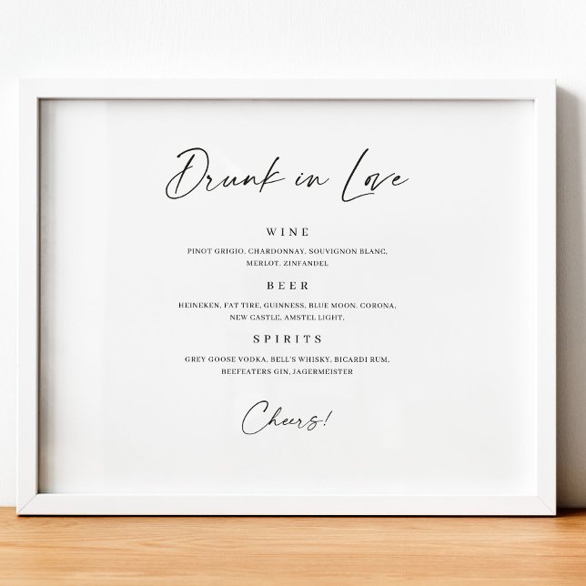Betrunken in der Liebe Bar Menü Minimal Wedding Dr Poster (Von Creator hochgeladen)