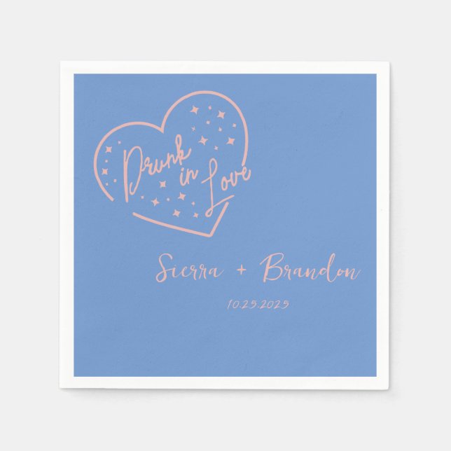 Betrunken in der Liebe Pink&Blue Monogram Wedding  Serviette (Vorderseite)