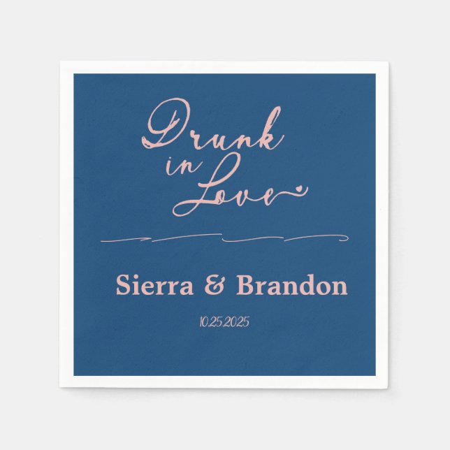 Betrunken in der Liebe Pink&Blue Monogram Wedding  Serviette (Vorderseite)