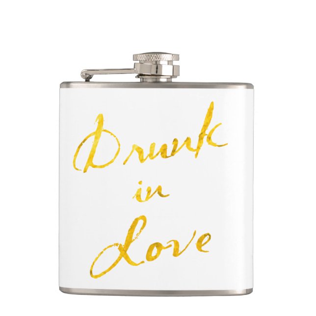 Betrunken in Liebe Flasche in weiß und gold Flachmann (Vorderseite)