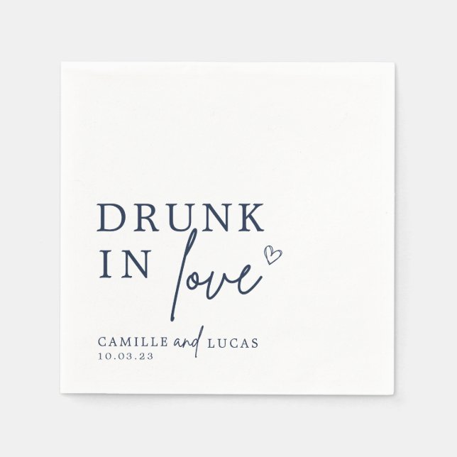 Betrunken in Liebe Navy Blue Personalisiert Napkin Serviette (Vorderseite)