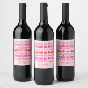 Betrunken in Liebe Retro Rosa Gastgeschenk Hochzei Weinetikett