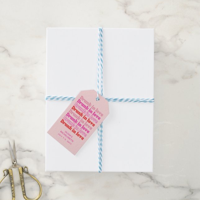 Betrunken in Liebe Rosa Retro Junggeselinnen-Absch Geschenkanhänger (Mit Garn)