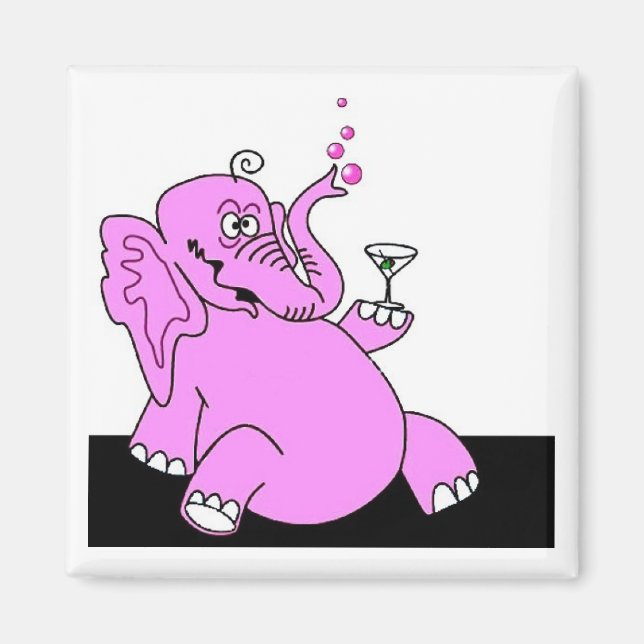 "Betrunken Pink Elephant" Kühlschrankmagnet SQUARE (Vorne)