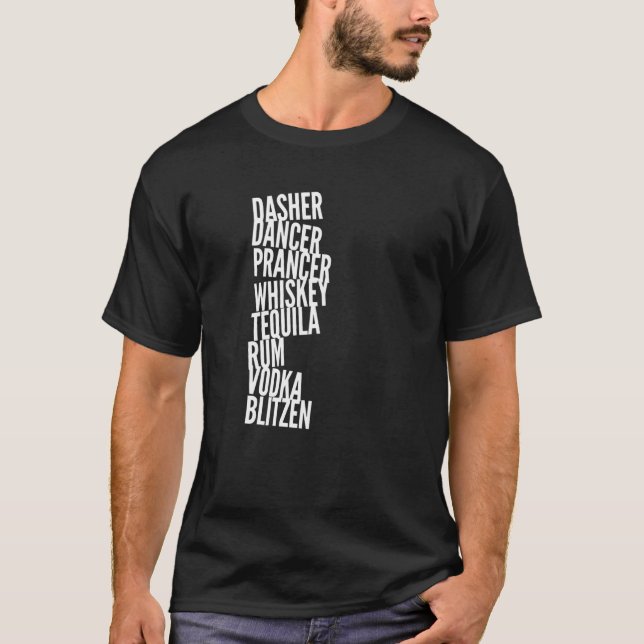 Betrunken Rentier Dasher Dancer Prancer Whiskey Vo T-Shirt (Vorderseite)