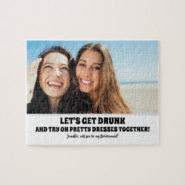 Betrunken Try - Funny Bridesmaid Vorschlag Foto (Horizontal)