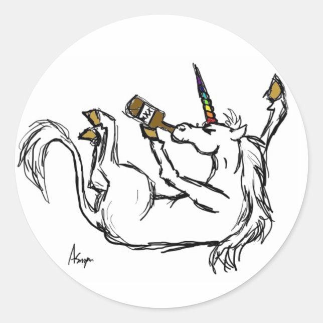 Betrunkene Einhornkleber Runder Aufkleber (Vorderseite)