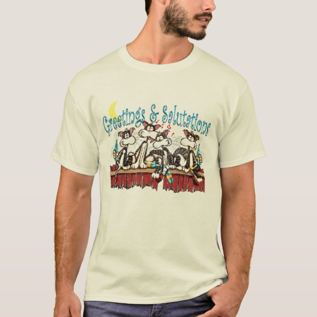 Betrunkene Katzen, Grüße und Grüße T-Shirt (Vorderseite)