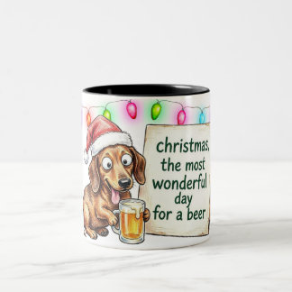 Betrunkener Dachshund Weihnachten Zweifarbige Tasse