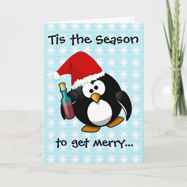 Betrunkener Pinguin Feiertagskarte (Vorderseite)
