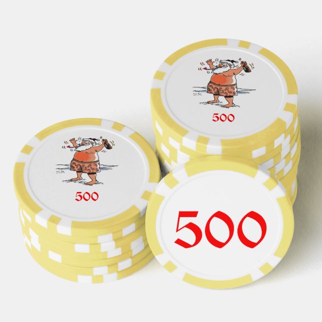 Betrunkener Santa gelb 500 gestreifter Poker-Chip Pokerchips (Stapel)