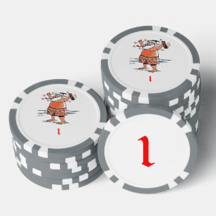 Betrunkener Santa grau 1 gestreifter Poker-Chip Pokerchips