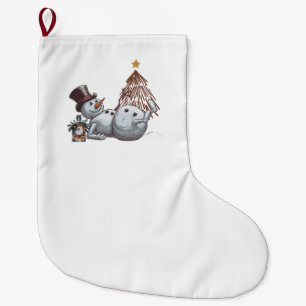 Betrunkener Schneemann mit einer Flasche Whiskey. Großer Weihnachtsstrumpf
