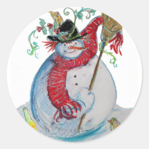 BETRUNKENER SCHNEEMANN RUNDER AUFKLEBER