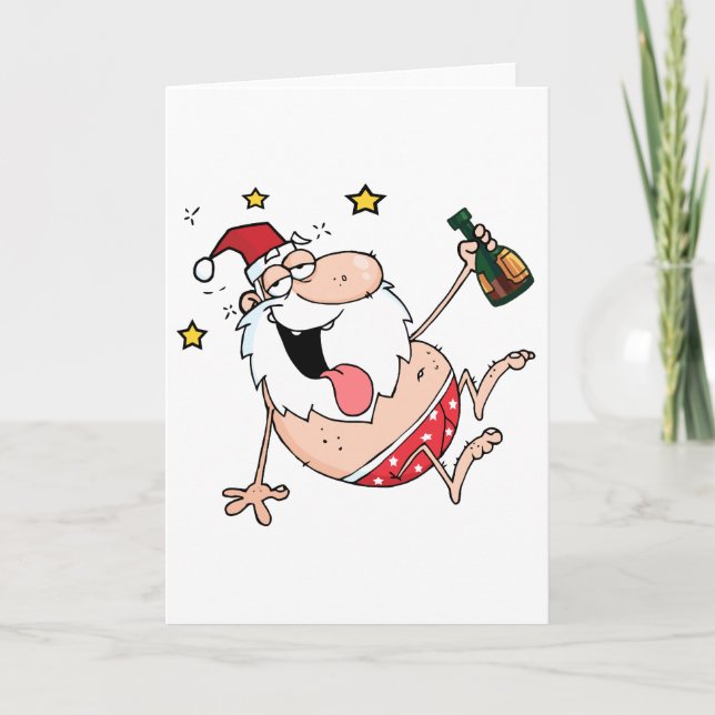 Betrunkener Weihnachtsmann Feiertagskarte (Vorderseite)