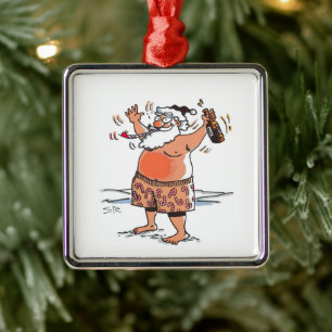Betrunkener Weihnachtsmann quadratischer Premium-S Ornament Aus Metall