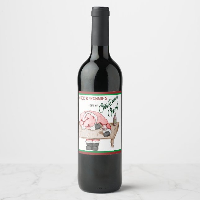 Betrunkener Weihnachtsmann Weihnachtsmann Weinetikett (Vorderseite)