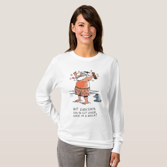 Betrunkenes Santa Siegel Weiße Shirt mit langen Är (Vorne ganz)