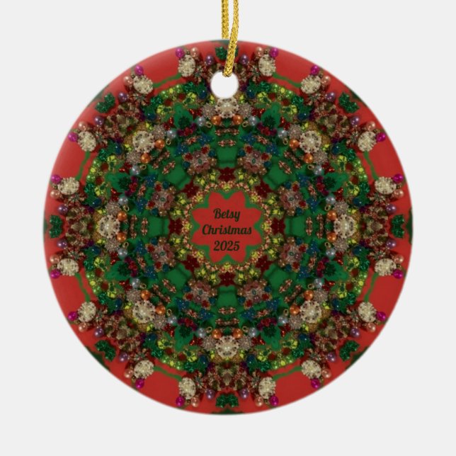 BETSY ~ CHRISTMAS Green Yellow Blue Red 2025 ~ Keramik Ornament (Vorne)