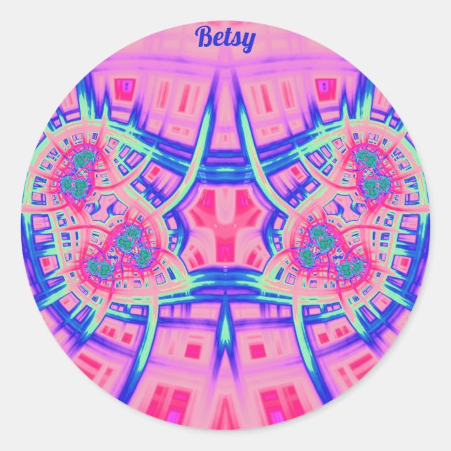 BETSY ~ Pink Blue and Green BRIGHT FUN! ~ Runder Aufkleber (Vorderseite)