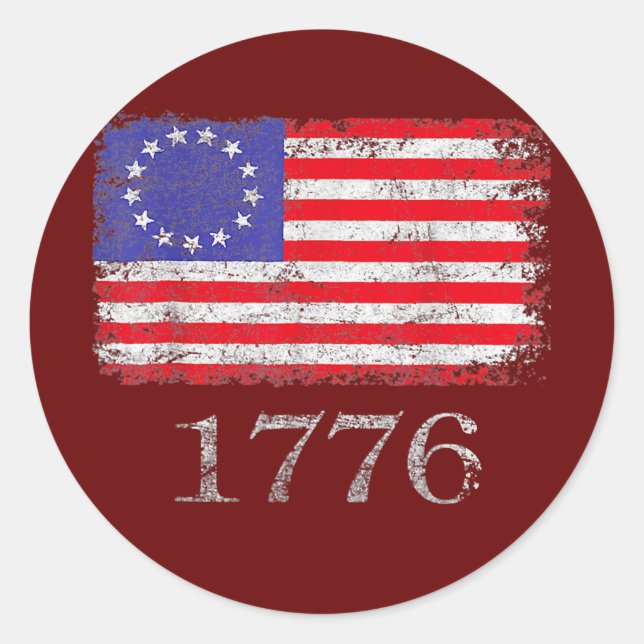 Betsy Ross 4. Juli American Flag 1776 Retro Runder Aufkleber (Vorderseite)