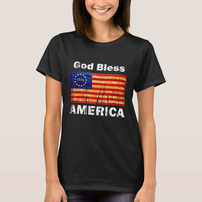 Betsy Ross Flag 1776 Revolutionärer Krieg Gott seg T-Shirt (Vorderseite)