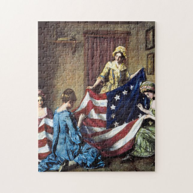 Betsy Ross näht die amerikanische Flagge (Vertikal)